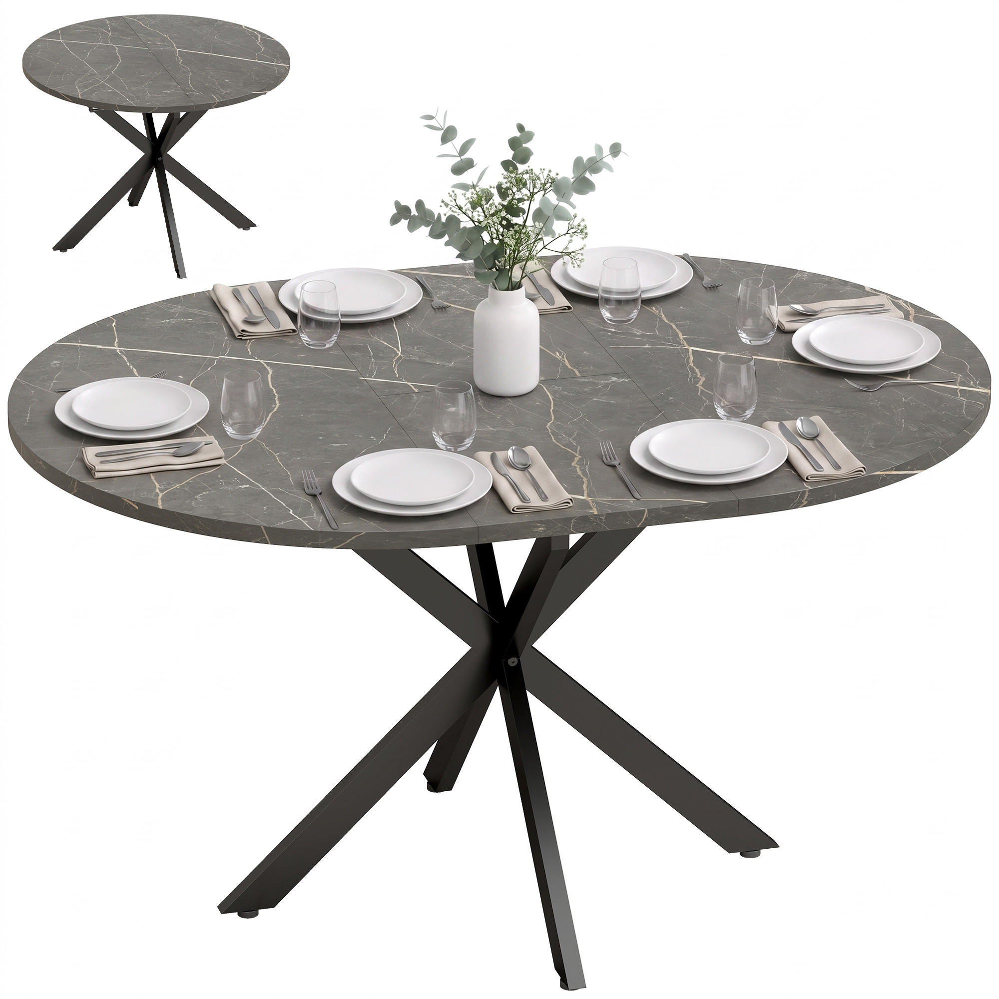 ESSTISCH Schwarz ausziehbar 135/100/75 cm - Schwarz, Metall (135/100/75cm) - PANGIVO