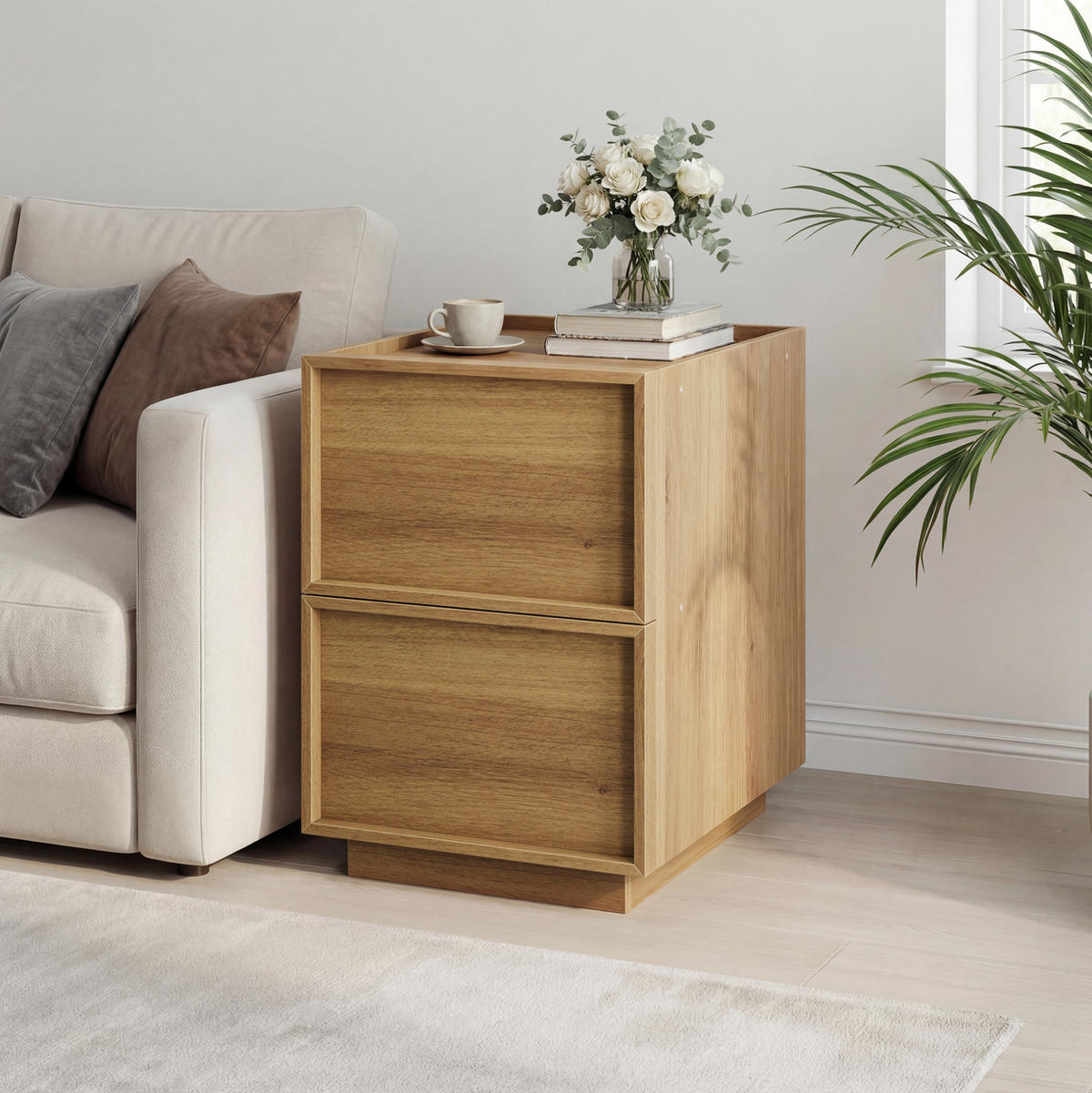 NACHTTISCH 38/48/50 cm mit 2 Schubladen 38/48/55 cm in Eichenoptik, grifflos und kompakt - Braun, Holzwerkstoff (48/50/38cm) - BEAOK