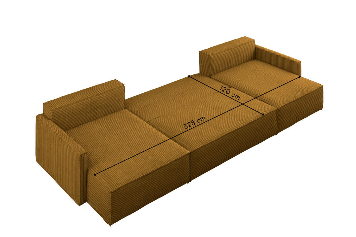 ECKSOFA Carlos Mit Schlaffunktion und Bettkasten Elegante Stoff Poso Senffarbe - Currygelb, Holz/Textil (348/142cm) - Kaiser Möbel