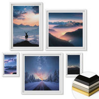 WANDBILDER 5er-Set - 50x50 cm & 20x30 cm & 40x60 cm Weißer Rahmen - Nachthimmel Berge Nebel Hirsch - Weiß, Kunststoff (40/60cm) - ArtPrintCave
