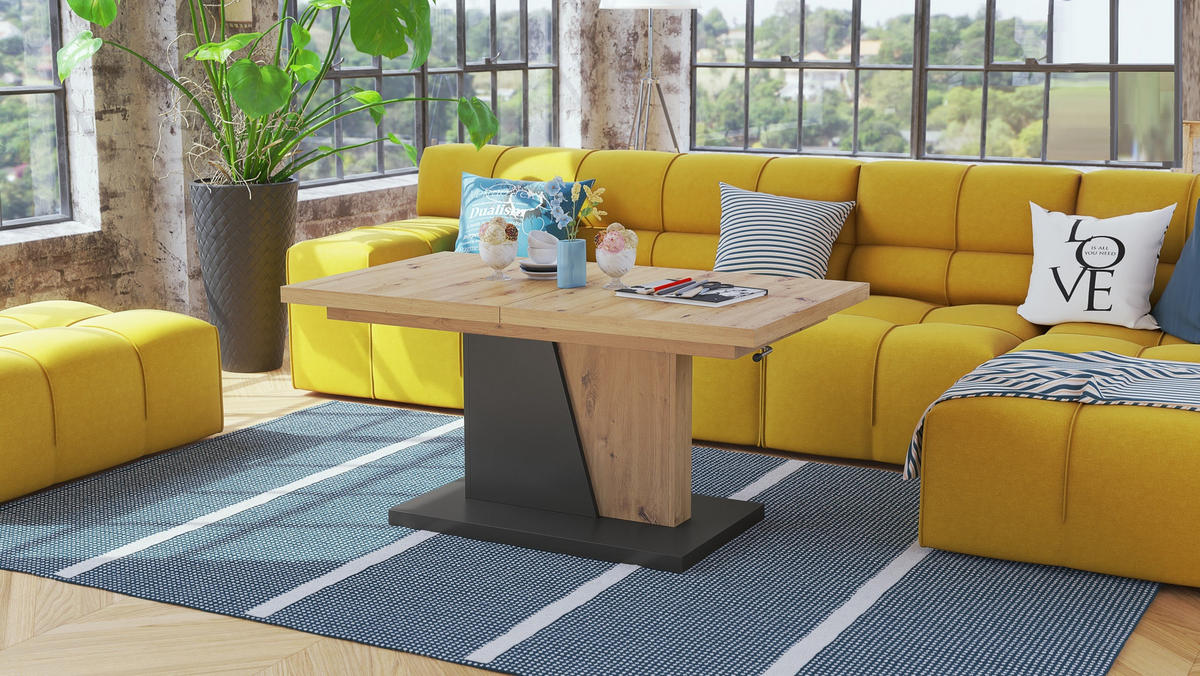 COUCHTISCH rechteckig Eiche Artisan - Anthrazit ausziehbar höhenverstellbar - Anthrazit/Eiche Artisan, Holzwerkstoff (70/120/60cm) - designimpex