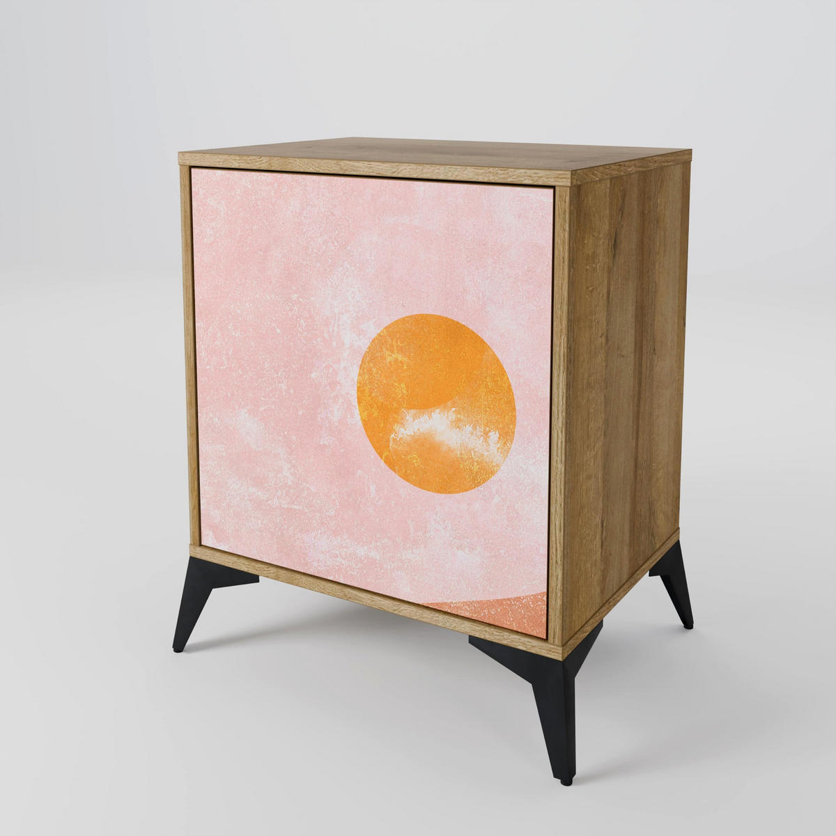 SIDEBOARD LUMINOUS SUNLIGHT, Eichefarben, 57,5x42x67,5 cm, Schwarze Metall-Rahmenfüße - Eichefarben/Multicolor, Holzwerkstoff/Metall (57.5/67.5/42cm) - SpaceRebels