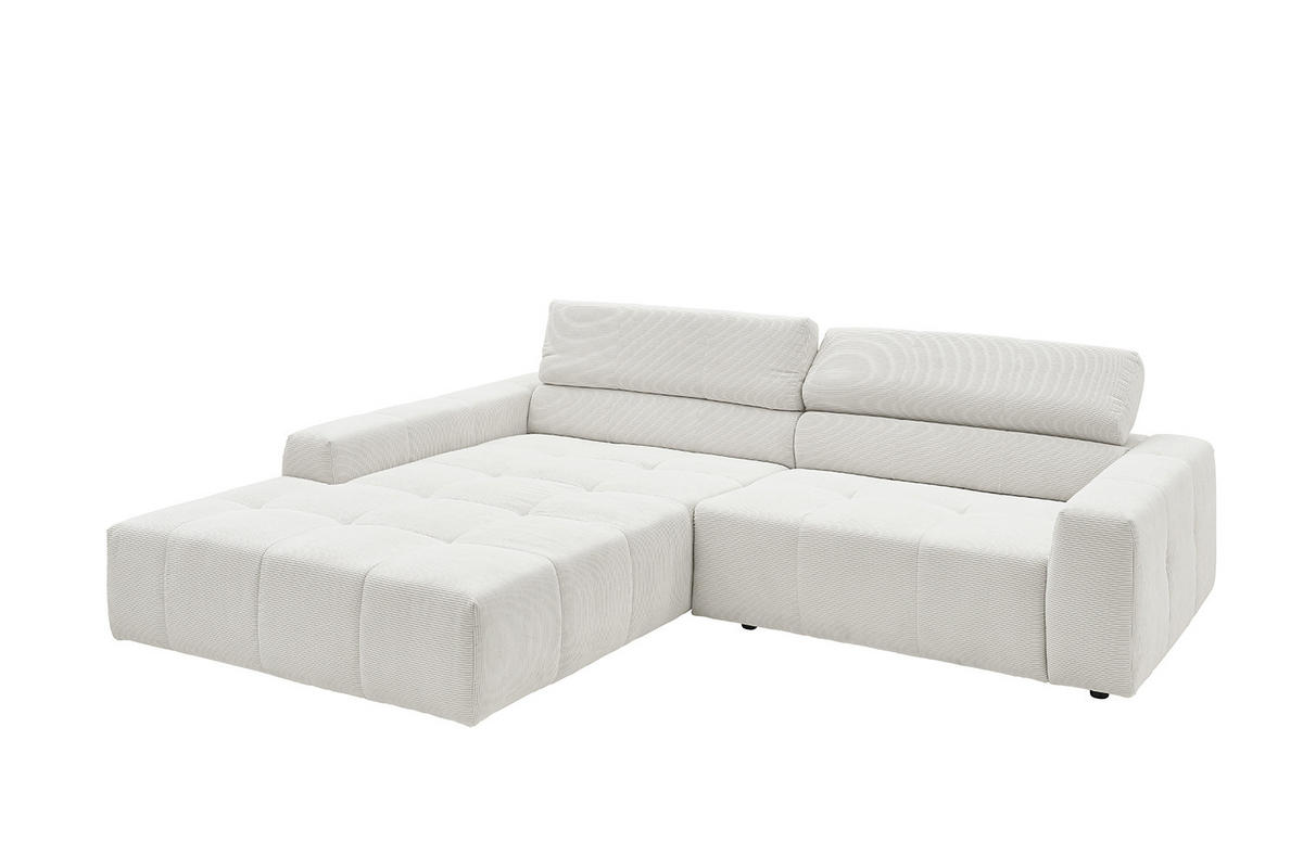 ECKSOFA MIT MOTORISCHEM SITZVORZUG RENO Weiß Cord - Schwarz/Weiß, Kunststoff/Textil (258/217cm) - KAWOLA