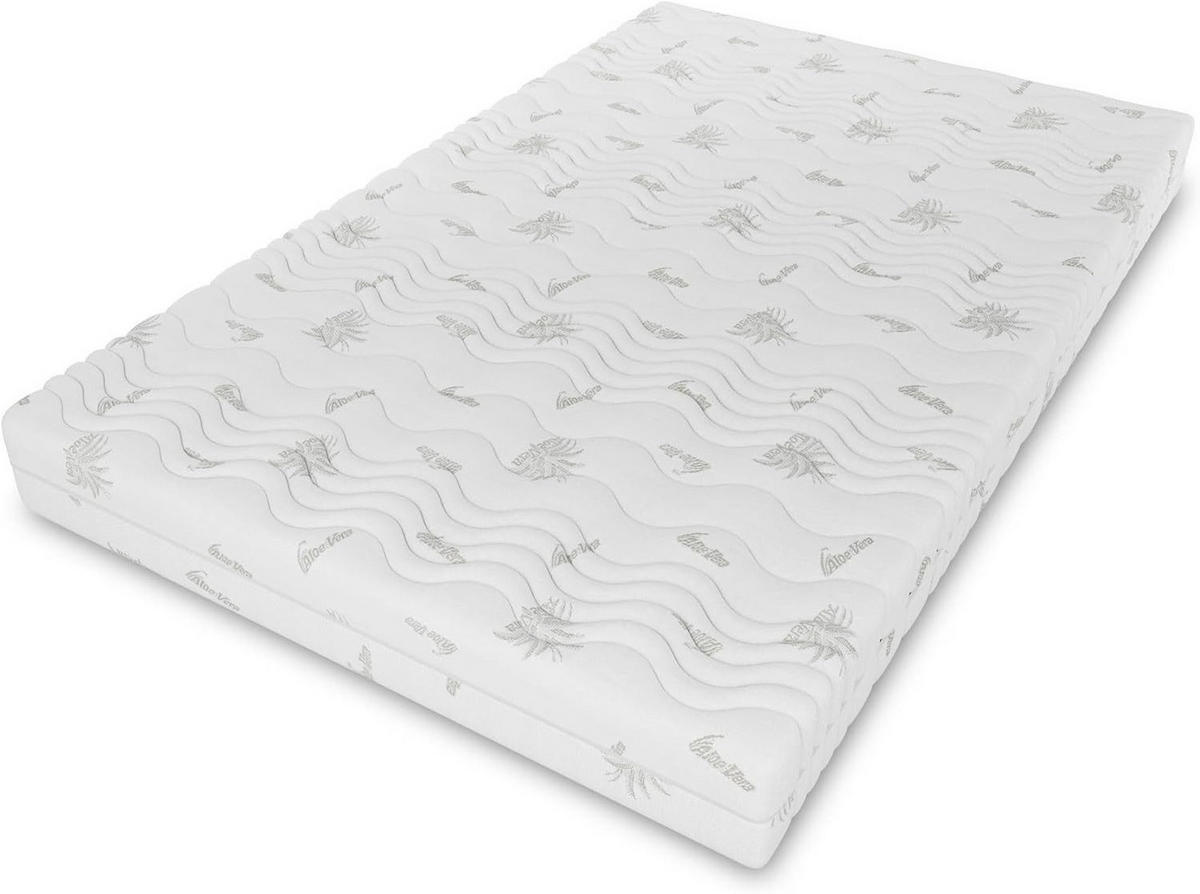 TASCHENFEDERKERNMATRATZE Premium-Kokos 200x200x21 cm, 7 Zonen, Härtegrad H3/H4, Farbe: Aloe Vera, inkl. Bezug - Weiß, Textil (200/200cm) - Marpur