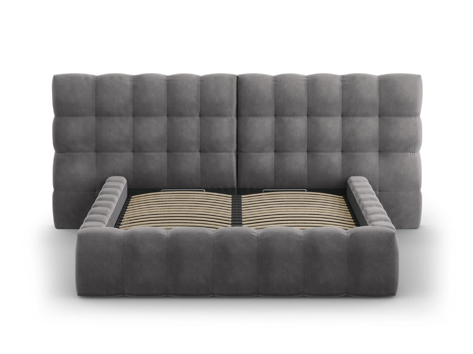 BETT mit Bettkasten und Doppelkopfteil Mamaia aus Samt grau 140x200cm - Grau, Textil (140/200cm) - Micadoni