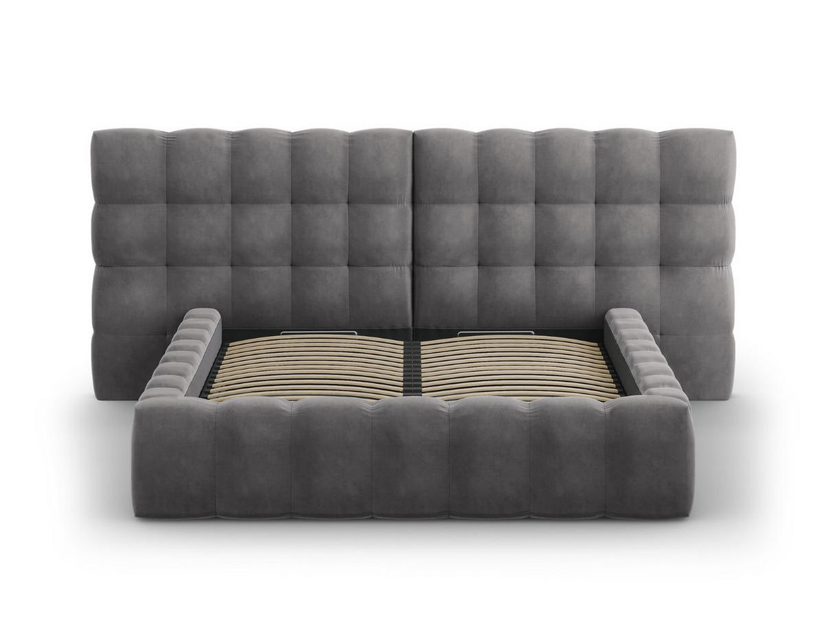 BETT mit Bettkasten und Doppelkopfteil Mamaia aus Samt grau 140x200cm - Grau, Textil (140/200cm) - Micadoni