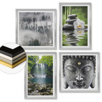 WANDBILDER 4er Set - 50x50 cm & 40x60 cm Silberner Rahmen - Harmonie der Natur, Steine, Wasser, Buddha - Silberfarben, Kunststoff (50/50cm) - ArtPrintCave