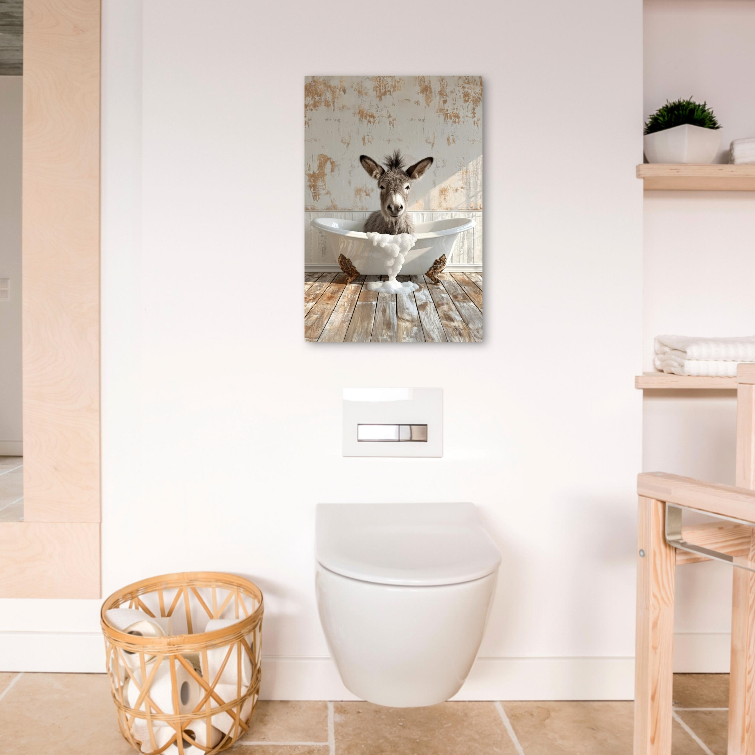 LEINWANDBILD Esel - Tiere - Badewanne - Schaumstoff 40x60 cm - Weiß, Textil (40/60cm) - MuchoWow