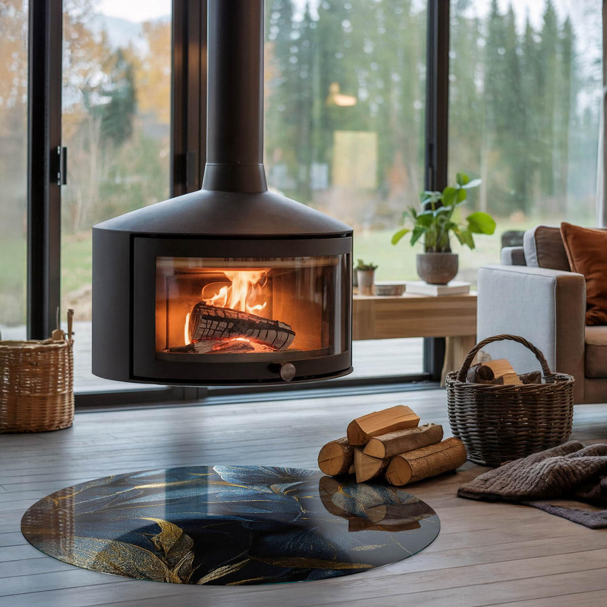 GLASPLATTE für Kamin Ø 100 cm - Dunkelblau, Glas (100/100/0.4cm) - TULUP