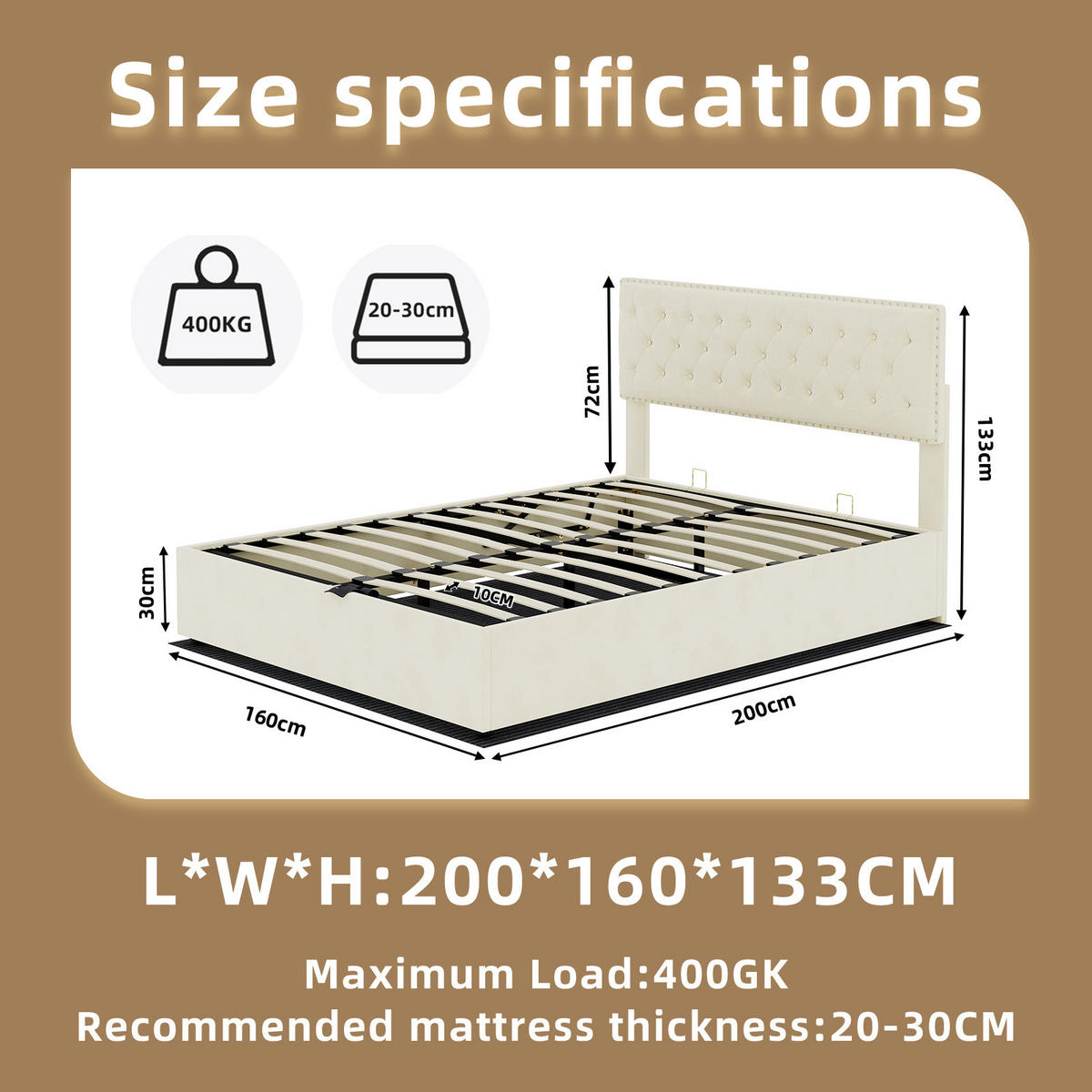 STAURAUMBETT 160/200 cm DE-32967 mit Hydraulik-Stauraum und Matratze Beige - Beige, Metall (160/200cm) - ComfortXL
