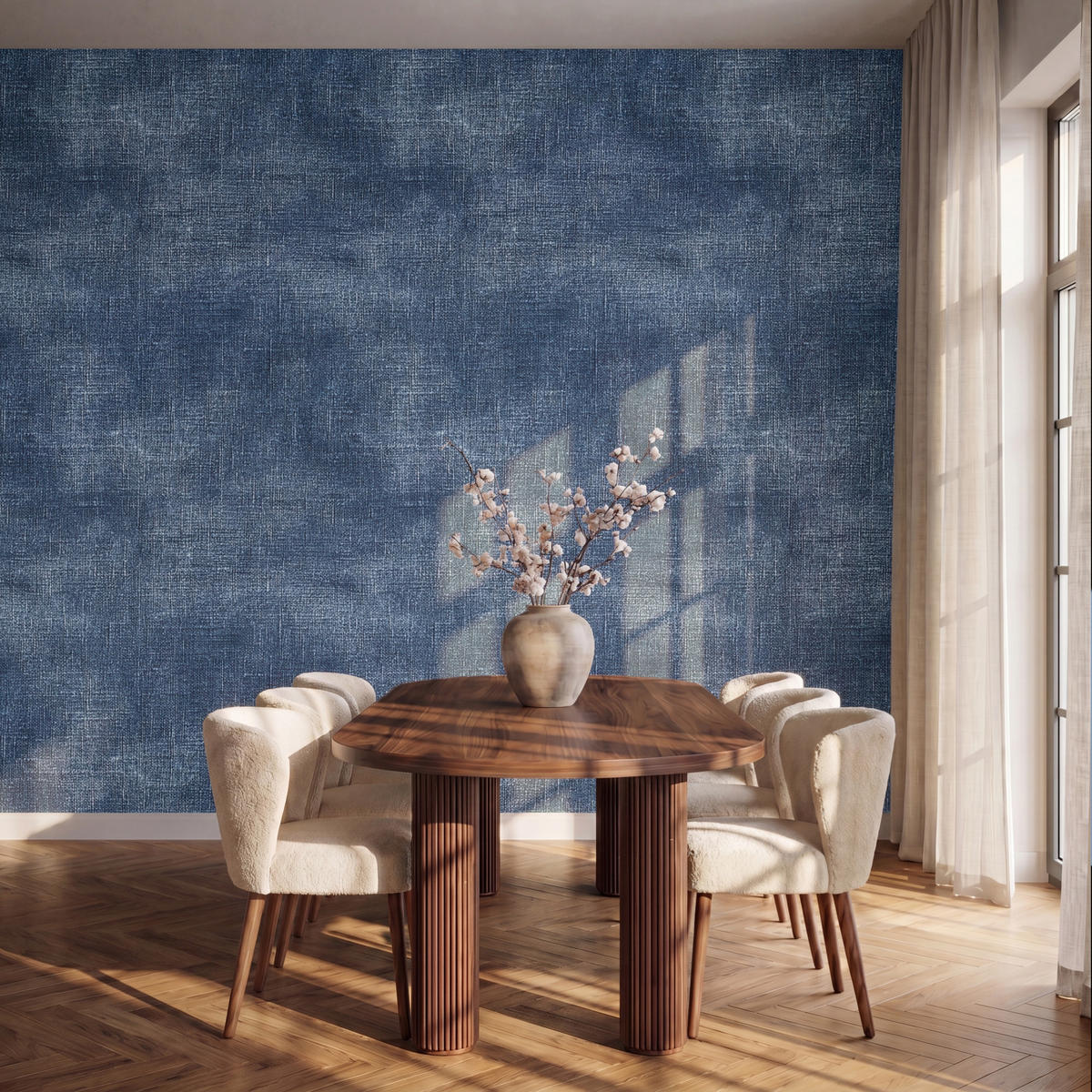 TAPETE - Leinen - Textur - Muster - Denim - Rustikal - 350x300 cm - Blau, Papier (350/300cm) - OnlyWow
