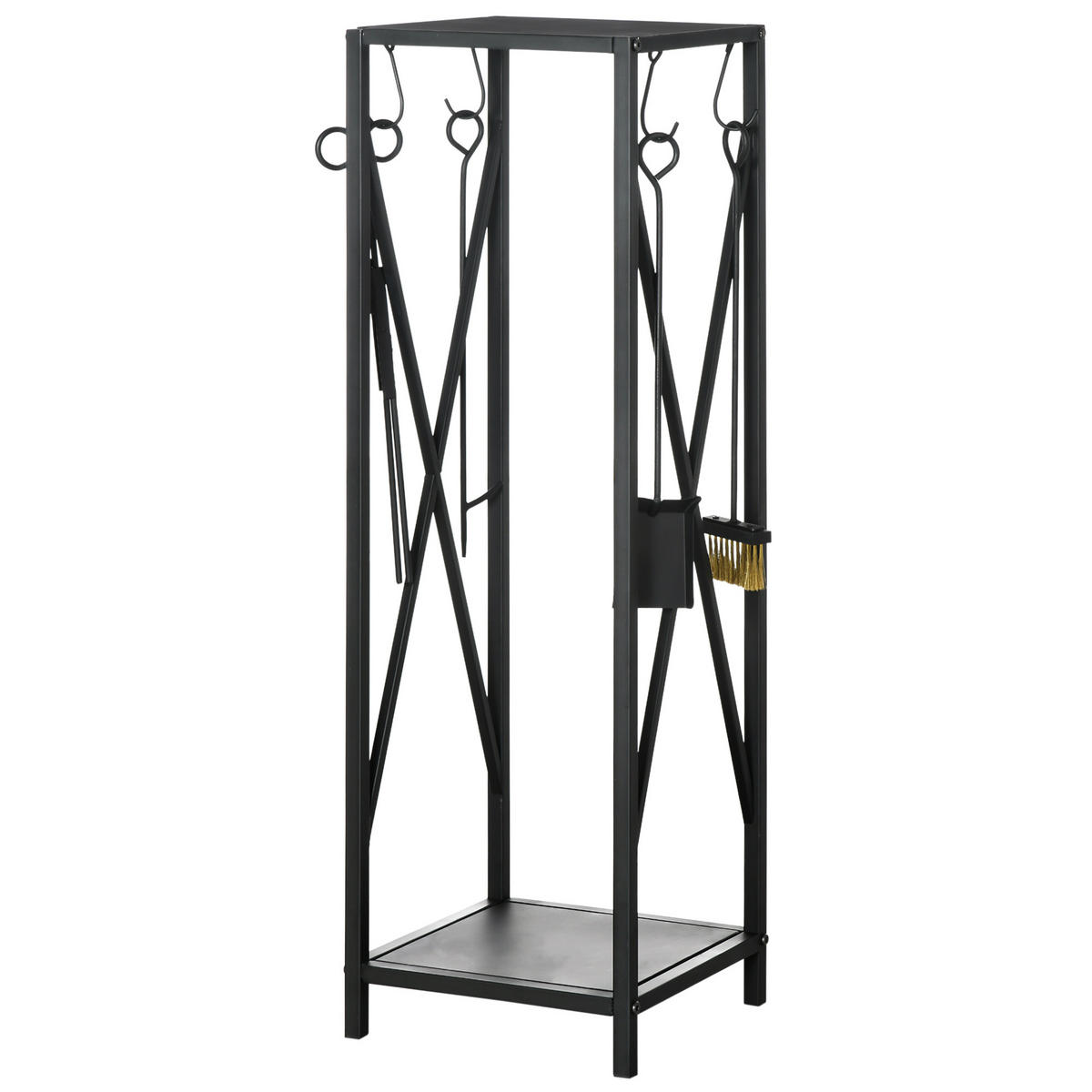 KAMINHOLZREGAL DE-18347 2-in-1 mit Zubehörset, Säulen-Design Schwarz - Schwarz, Metall (34/111/34cm) - ComfortXL
