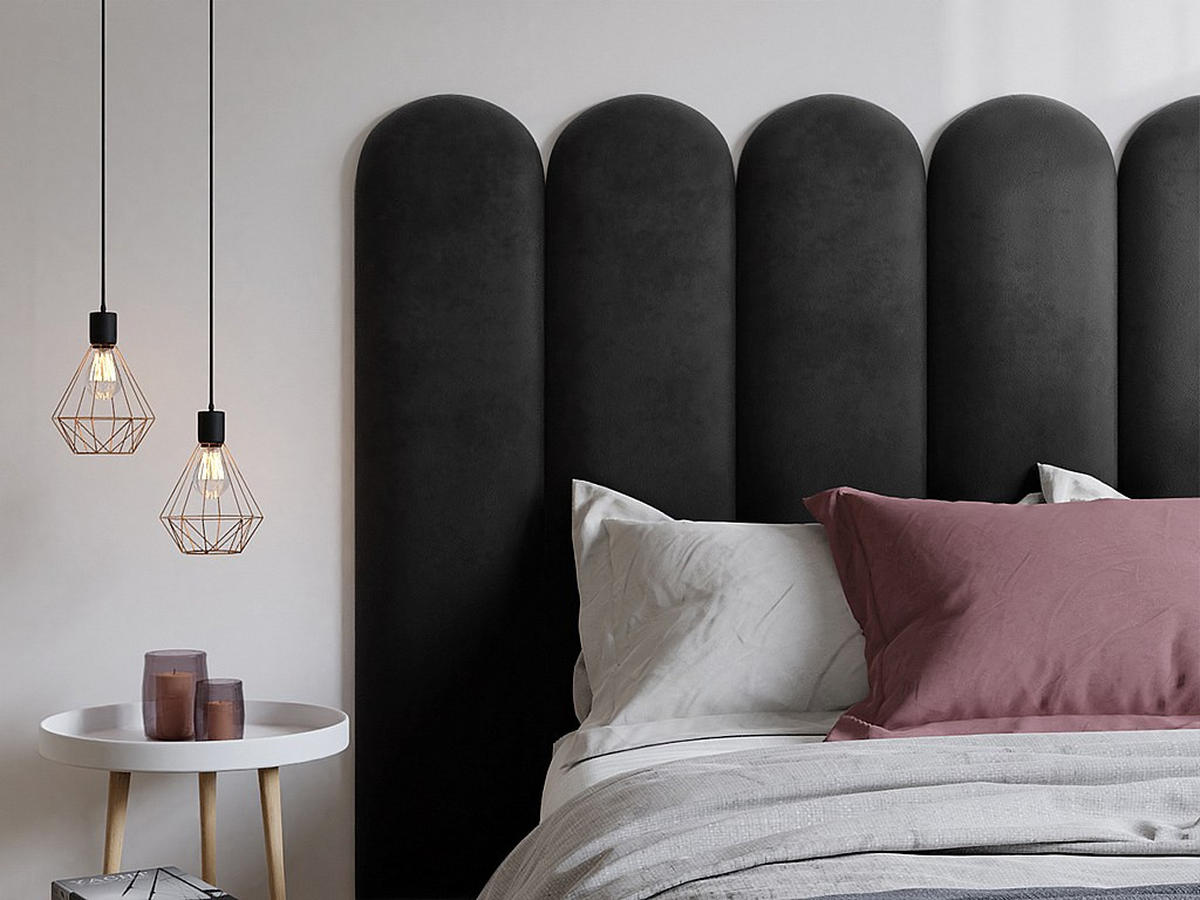 WANDPANEEL Bettkopfteil - 210 cm - Samt - Grau - JAPI - Anthrazit, Textil (210/130/5cm) - Pascal Morabito