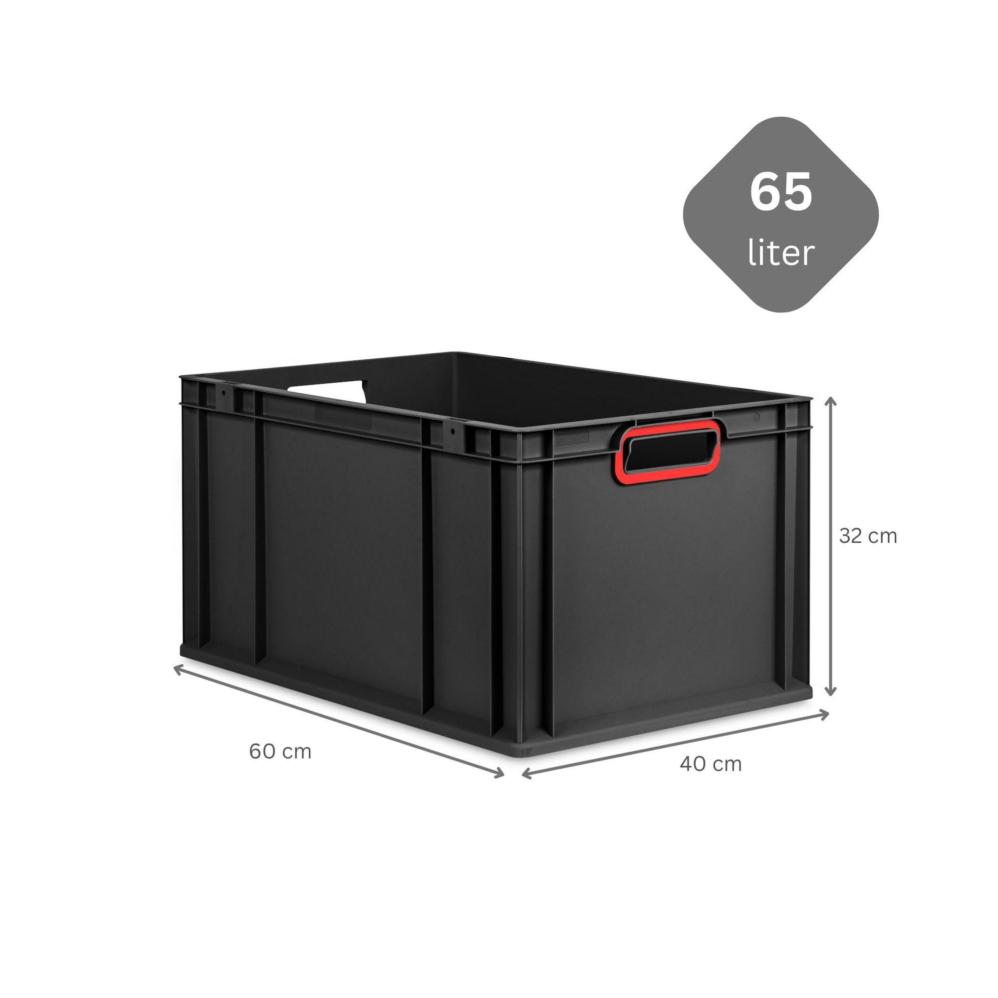 EUROBOX 3x NextGen Color 32x40x60 cm 65 Liter Griffe rot offen, Schwarz - Rot/Schwarz, Kunststoff (40/32/60cm) - PROREGAL