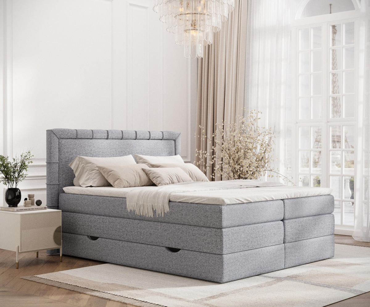 BOXSPRINGBETT Rosabel Grau 160/200 cm mit Matratze und Topper - Schwarz/Grau, Holz/Holzwerkstoff (160/200cm) - Maison de Reve