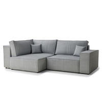 ECKSOFA MIT SCHLAFFUNKTION Tonga Hellgrau Samtstoff - Hellgrau/Schwarz, Holz/Holzwerkstoff (105/225cm) - Maison de Reve