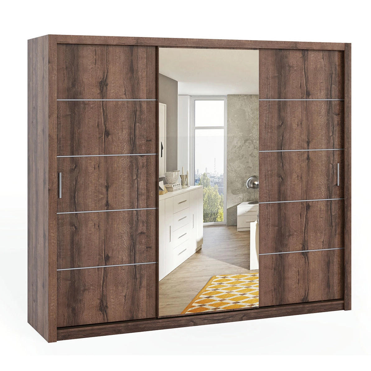 SCHIEBETÜRENSCHRANK Tamiza 250/215/62 3-türig - Silberfarben/Braun, Holzwerkstoff/Kunststoff (250/215/62cm) - Ravio