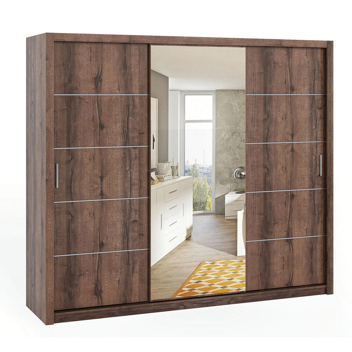 SCHIEBETÜRENSCHRANK Tamiza 250/215/62 3-türig - Silberfarben/Braun, Holzwerkstoff/Kunststoff (250/215/62cm) - Ravio