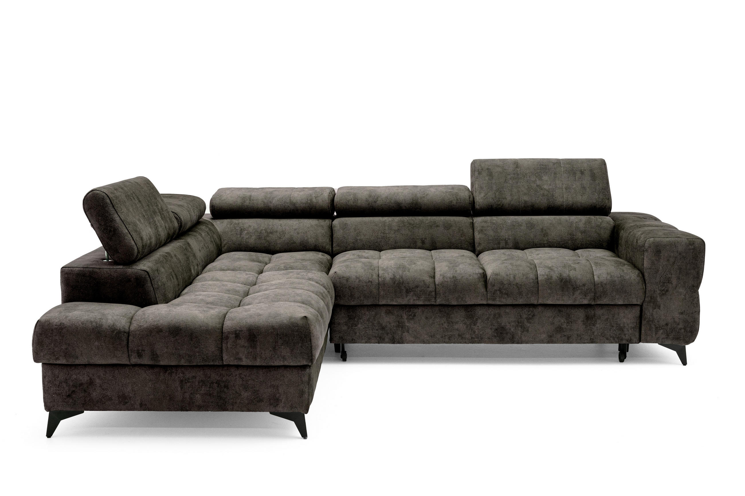 ECKSOFA PUDDING L Links mit Schlaffunktion 128x197 Velours Braun - Schwarz/Braun, Holz/Textil (270/204cm) - Muffo