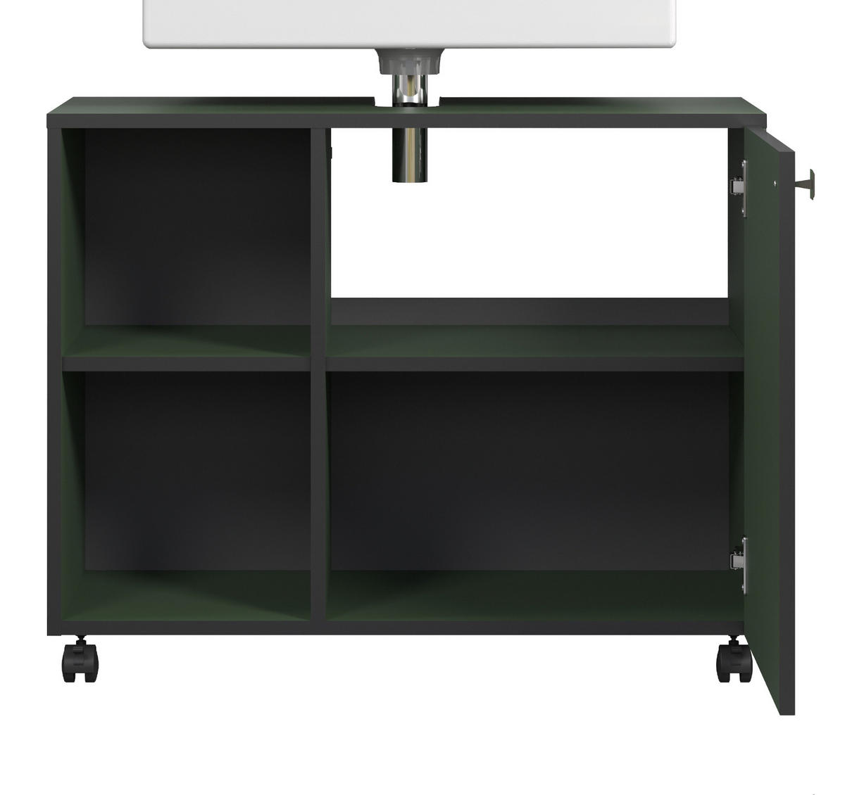 WASCHBECKENUNTERSCHRANK grün 80 cm, Badschrank auf Rollen - Schwarz/Grün, Holzwerkstoff/Metall (80/64/42cm) - Top.Furn