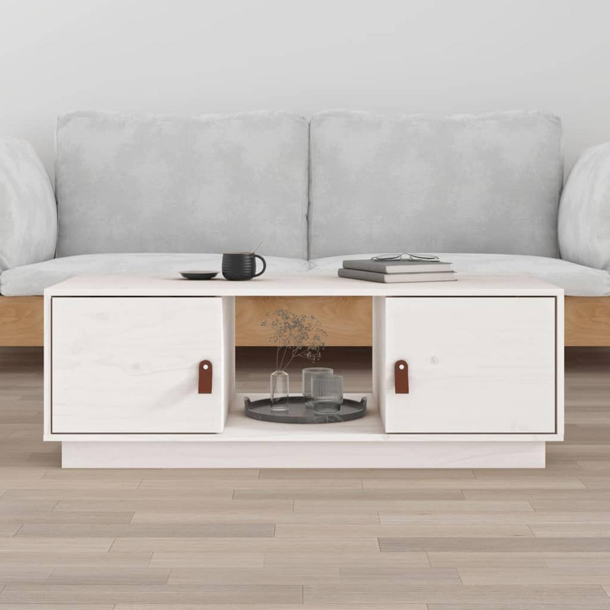 COUCHTISCH Weiß 100x50x35 cm Massivholz Kiefer - Weiß, Holz (100/50/35cm) - furnicato
