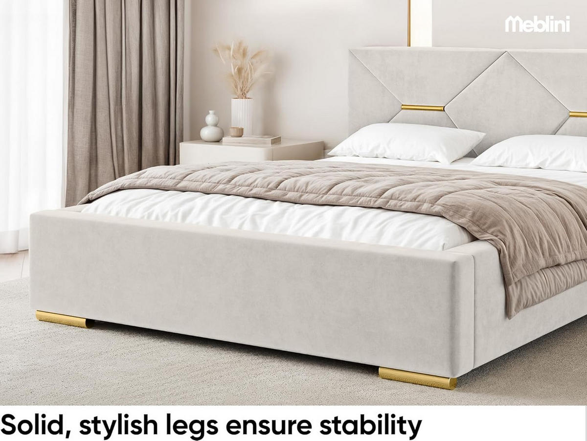 BETT LIZZY - Goldfarben/Creme, Holzwerkstoff (160/200cm) - Meblini