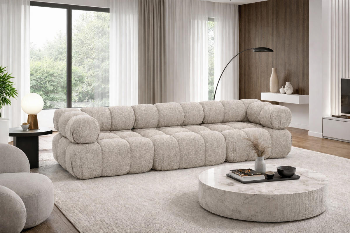 COUCH, 3-Sitzer Modular, Bouclé-Stoff Abriamo, Beige, Selia - Beige, Holz (285/70/95cm) - Kaiser Möbel