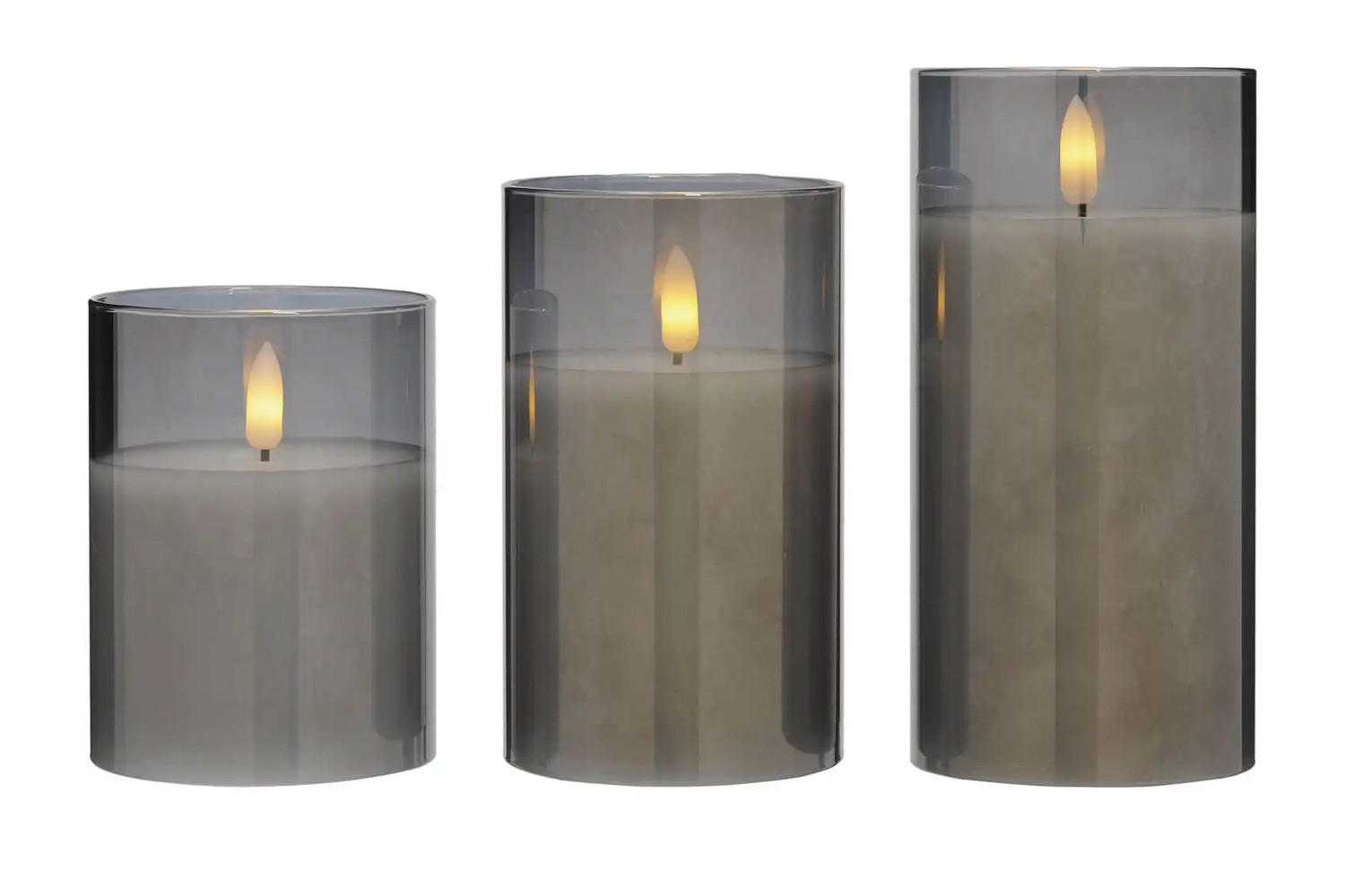 LED-KERZENSET, Glas, Grau - Grau, Glas (7.5/7.5/15cm) - dasmöbelwerk