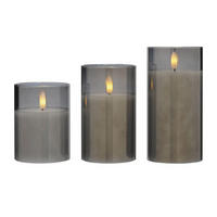 LED-KERZENSET, Glas, Grau - Grau, Glas (7.5/7.5/15cm) - dasmöbelwerk