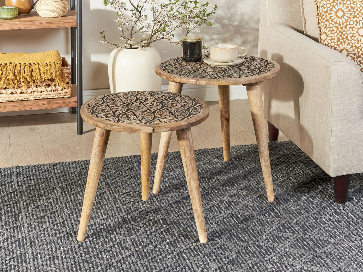 BEISTELLTISCH 2er-Set Mangoholz hellbraun rund Sharma - Hellbraun, Holz (40/40/40cm) - Beliani