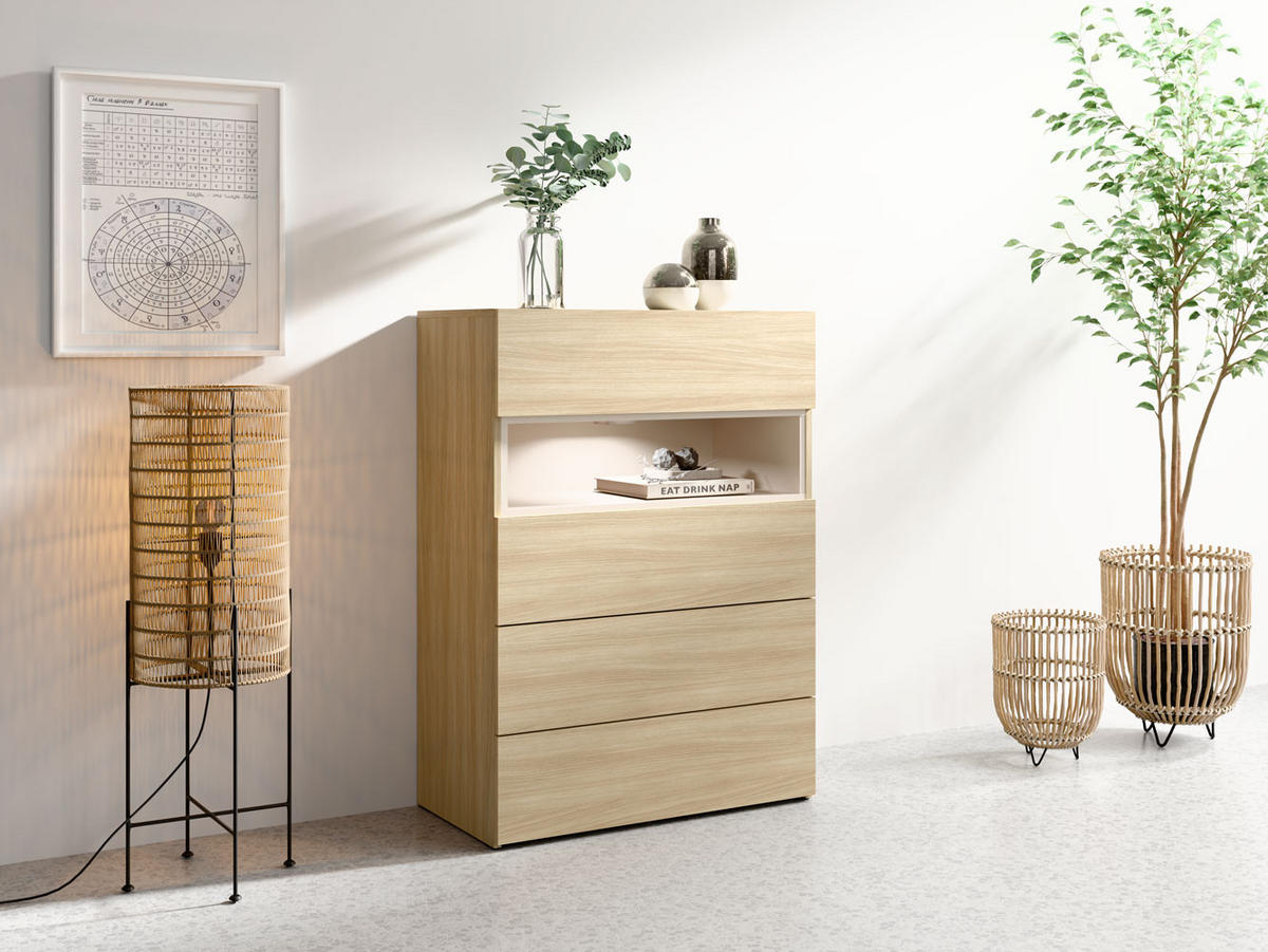 SCHUBLADENKOMMODE Villa Eiche Barista / Wüstensand 80 / 42 / 111cm - Eichefarben/Braun, Holz/Holzwerkstoff (80/111/42cm) - Feldmann-Wohnen