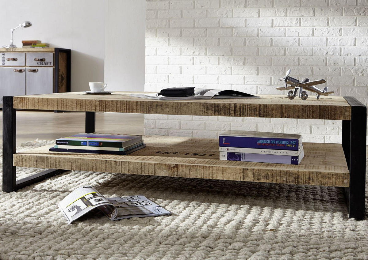 COUCHTISCH Mango 140x80x40 natur bedruckt FACTORY #126 - Naturfarben, Holz (140/80/40cm) - Massivmoebel24