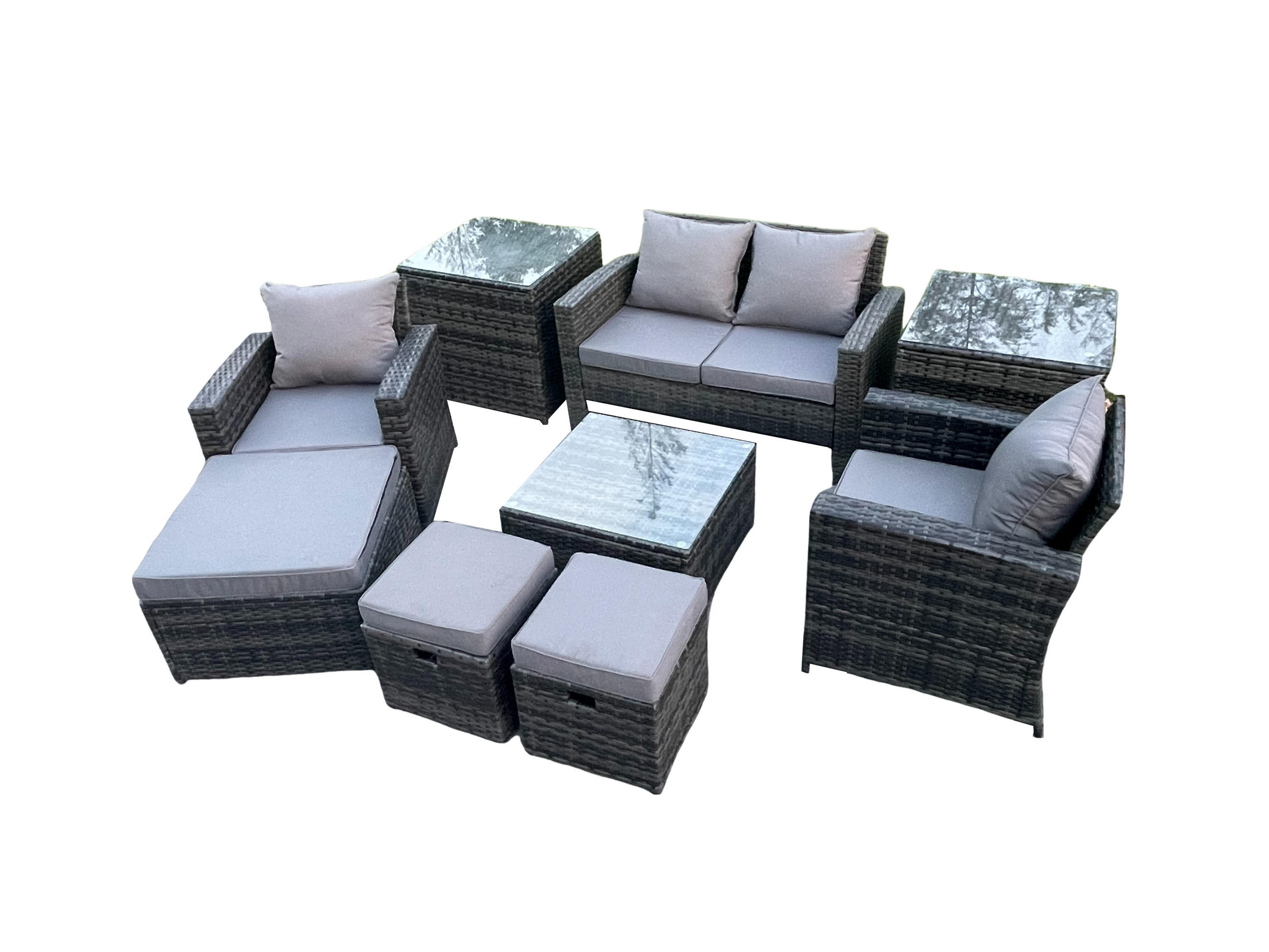 GARTENSOFA mit hoher Rückenlehne Polyrattan Dunkelgrau 7-Sitzer - Dunkelgrau, Metall - Fimous