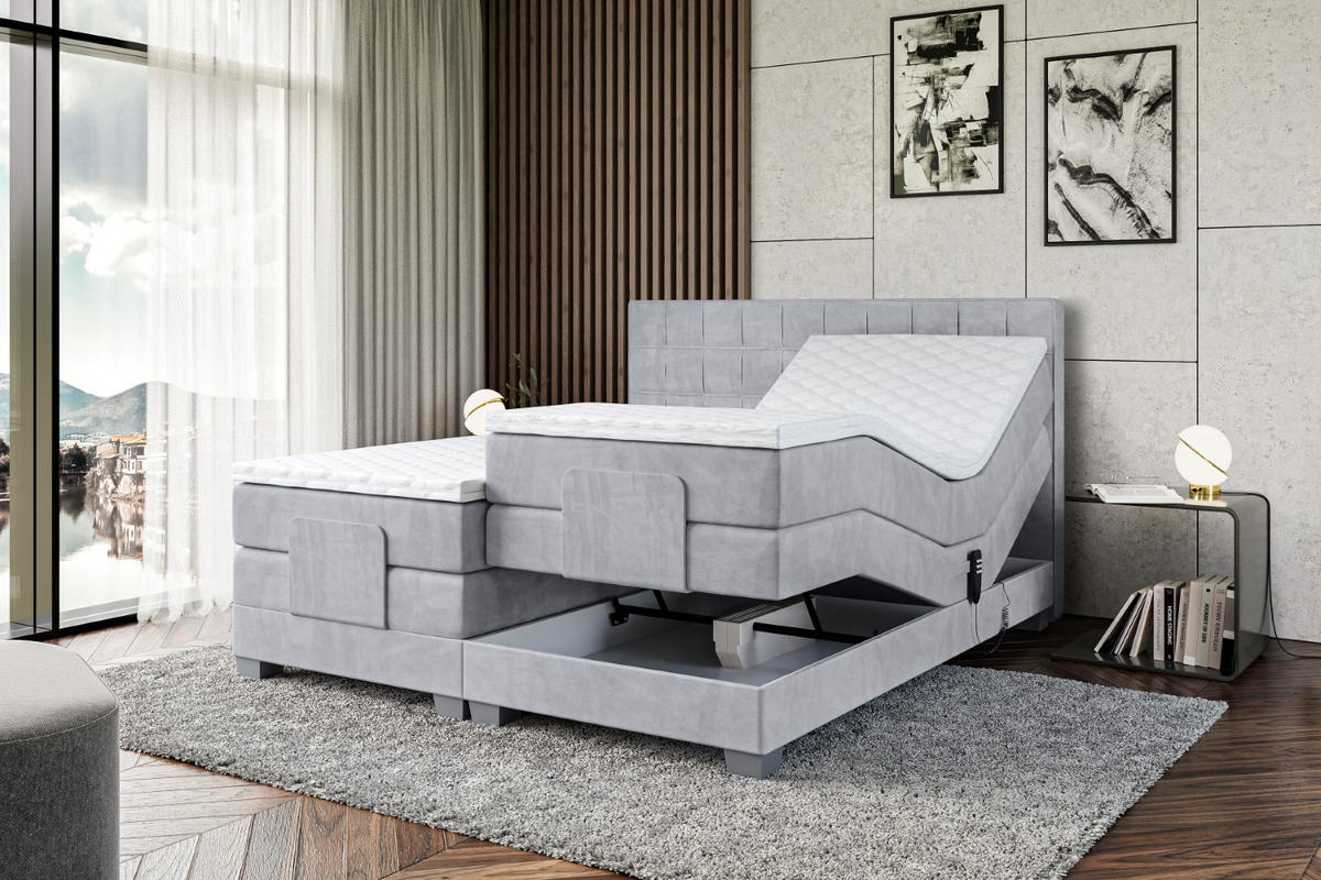 BOXSPRINGBETT elektrisch verstellbar mit 2 Matratzen H4/Taschenfederung OSTO EL 180 x 200 Grau - Grau, Holzwerkstoff (187/200cm) - ALTDECOR