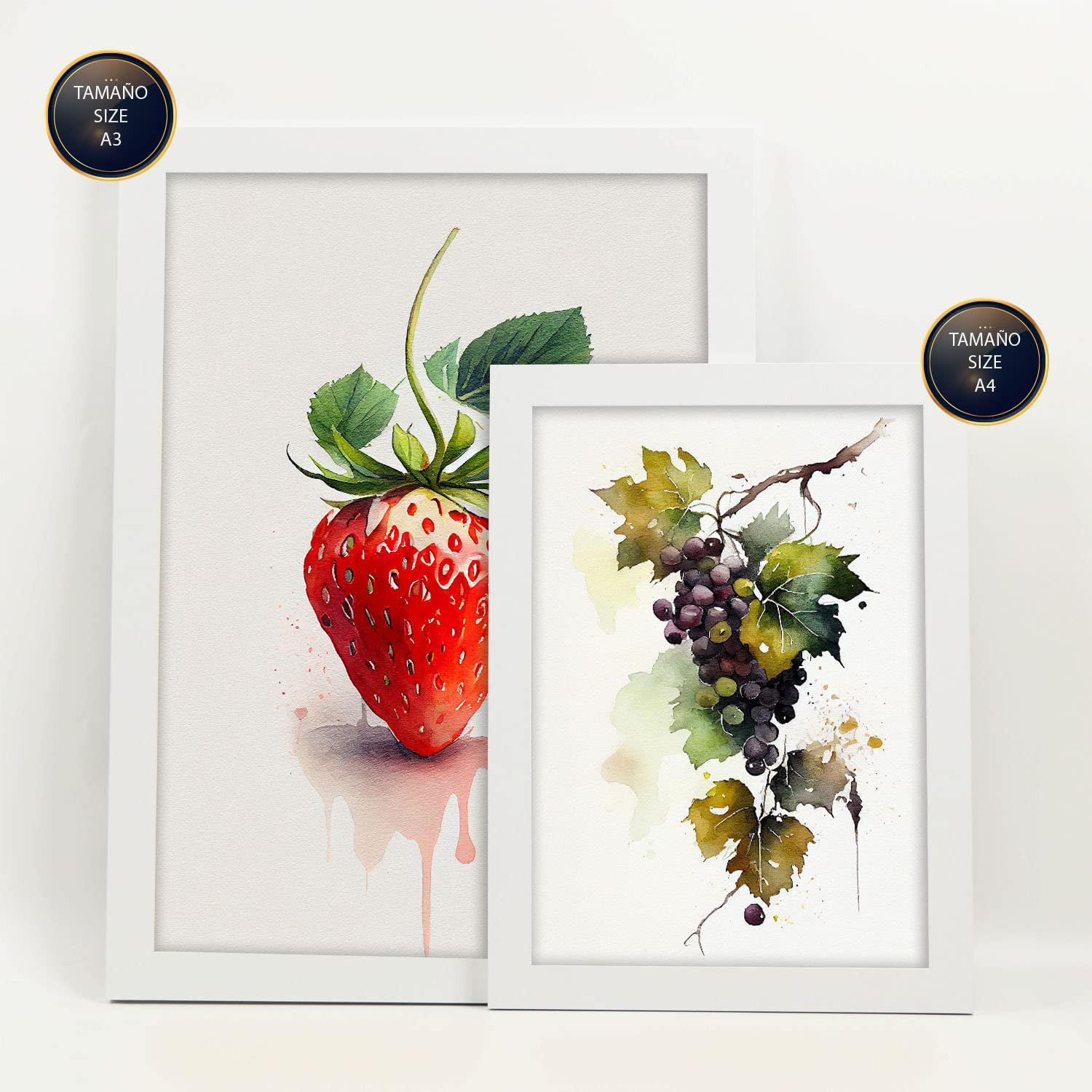 POSTER Set Mit 6 Lebendige Früchte Plakate Von Obst Gemüse & Gesunden Lebensmitteln Im Aquarell Kunst Auf Reinweißen A3 & A4 Weißer Rahmen - Weiß, Papier (29/3cm) - Nacnic