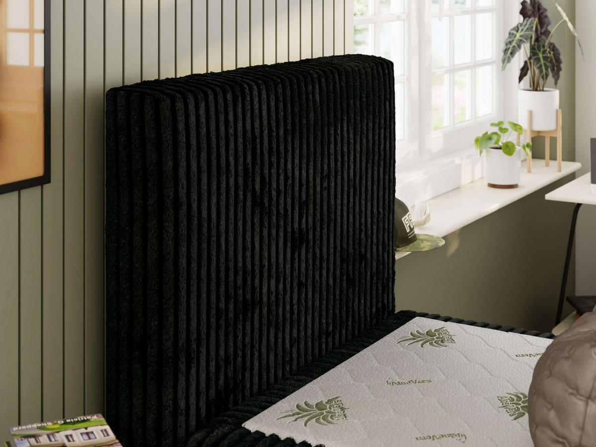 JUGENDBETT TILIO 90/200 - Schwarz - H4 - Links Seite - Schwarz, Textil (90/200cm) - MKS