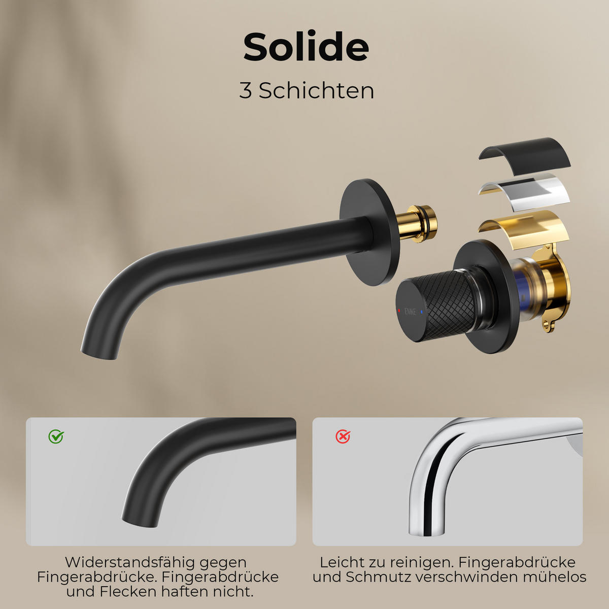 WASCHTISCHARMATUR Unterputz Schwarz 28,1/14/6,5 cm - Schwarz, Metall (28.1/14/6.5cm) - EMKE