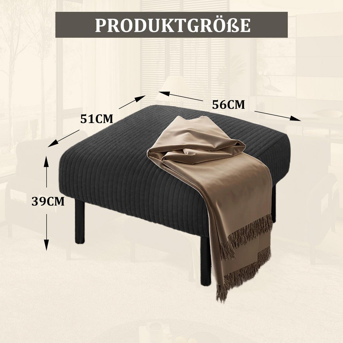 HOCKER Fußhocker Cord,Grau - Grau, Textil (56/39/51cm) - LVHOM