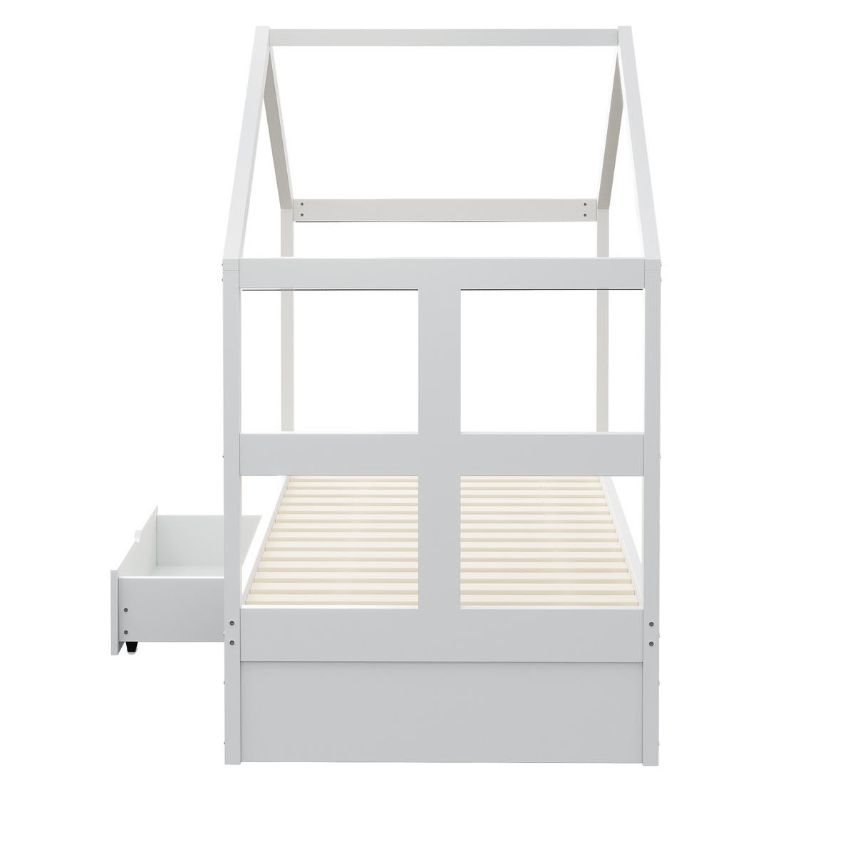JUGENDBETT 90/190 cm aus Kiefernholz mit Schublade Schuhschrank und LED-Beleuchtung Weiß - Weiß, Holz (90/190cm) - Modenvie