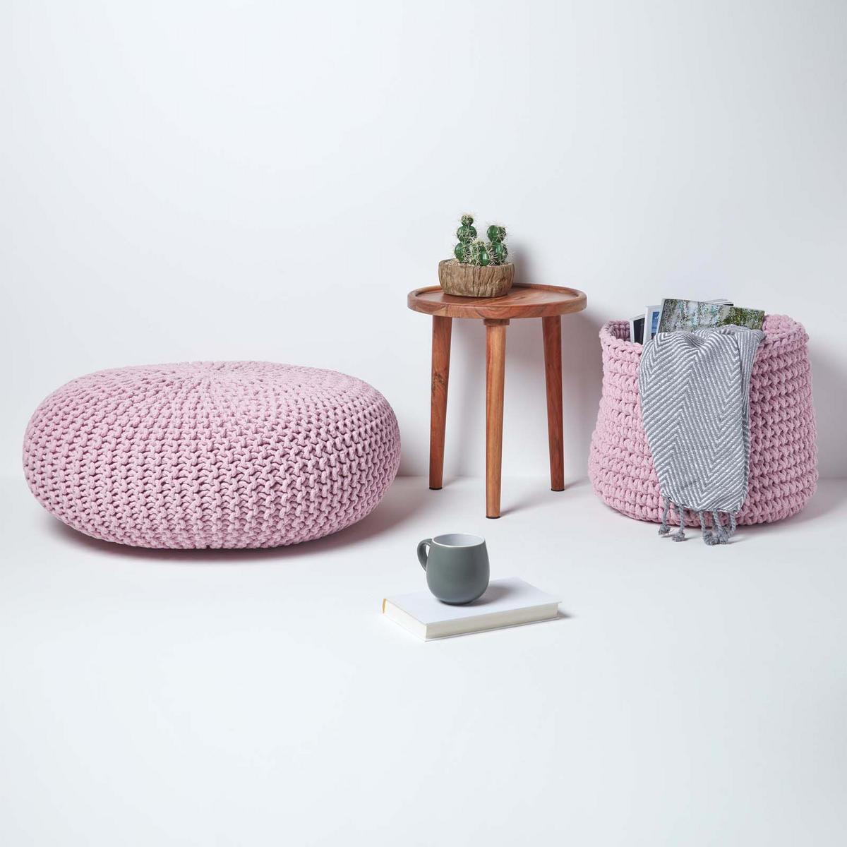 STRICK-POUF rosa, Bodenkissen rund 70/70/23 cm - Rosa, Textil (70/23/70cm) - Homescapes