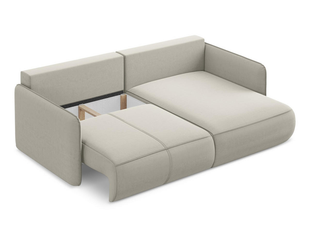 ECKSOFA mit Schlaffunktion Samt Stoff Creme - Perlmutt/Creme, Kunststoff/Textil (207/148cm) - Makamii