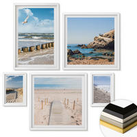 WANDBILDER 5er-Set - 50x50 cm & 20x30 cm & 40x60 cm Weißer Rahmen - Strand, Sand, Wellen, Himmel, Vögel - Weiß, Kunststoff (40/60cm) - ArtPrintCave