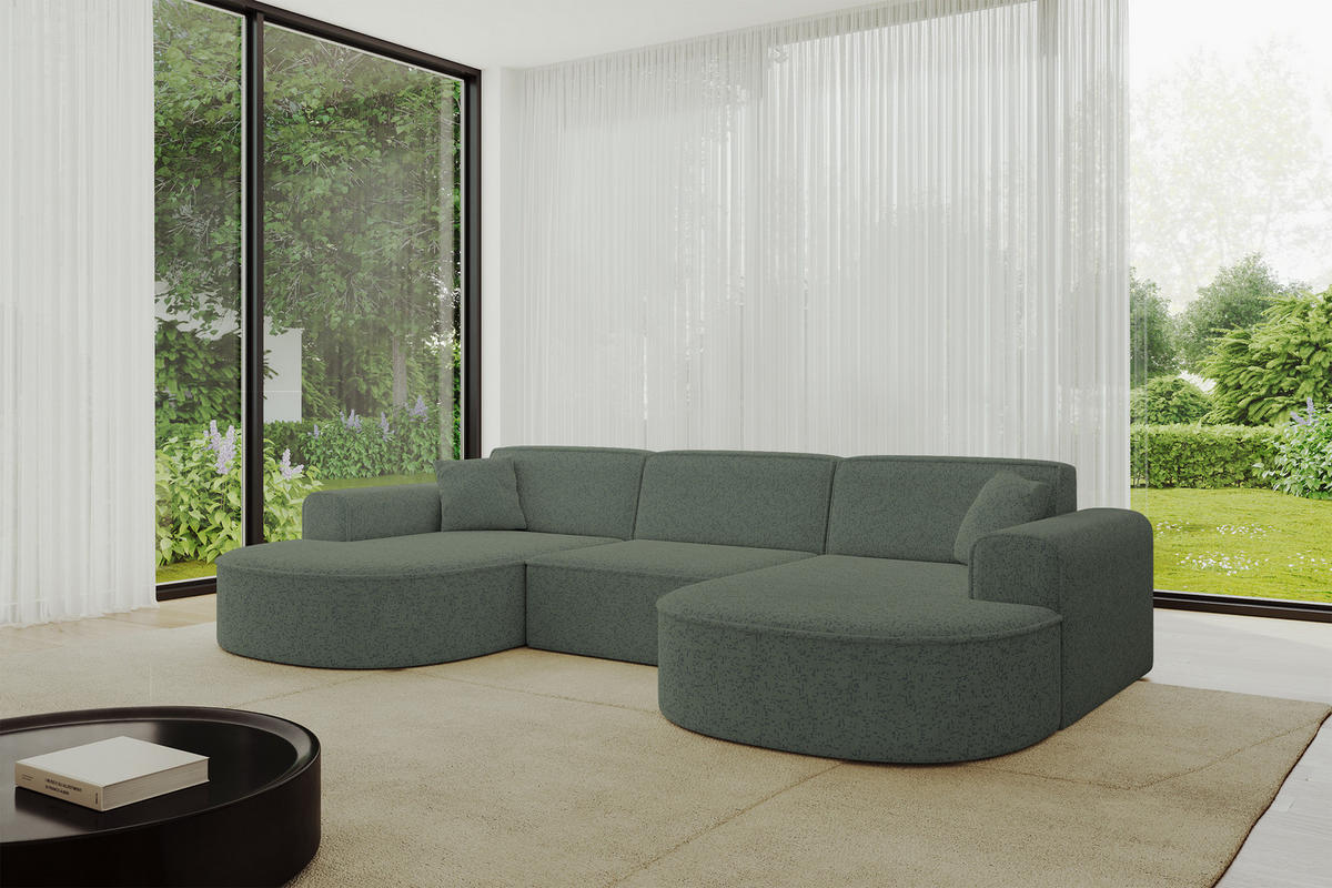 WOHNLANDSCHAFT MARI-U1 - 303x171x79 cm Grün Tissu - Schwarz/Grün, Holzwerkstoff/Kunststoff (303/79/171cm) - ALTDECOR