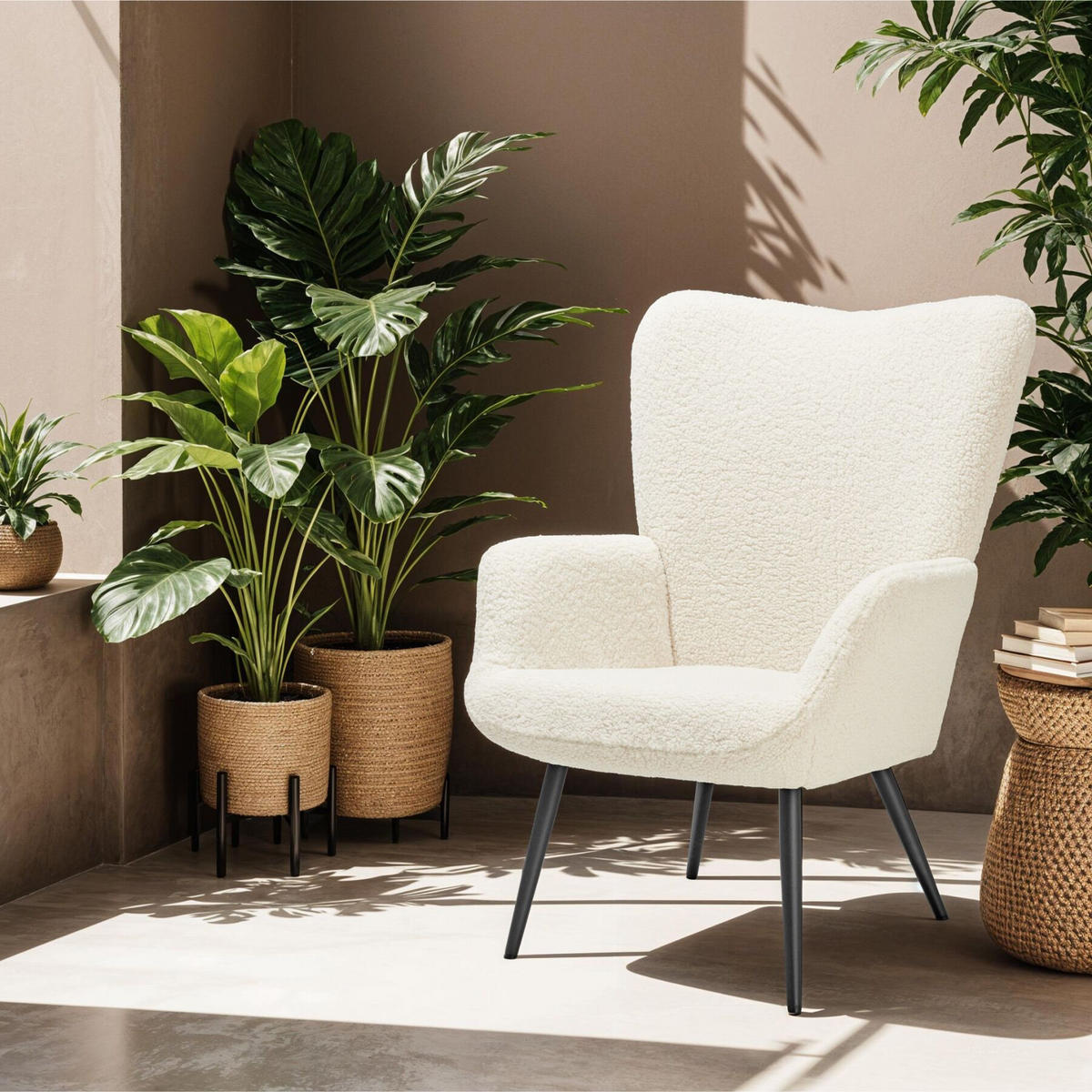 SESSEL Hygge, 72 x 76 x 100,5 cm, Bouclé creme/schwarz - Creme/Schwarz, Kunststoff (72/100.5/76cm) - tectake