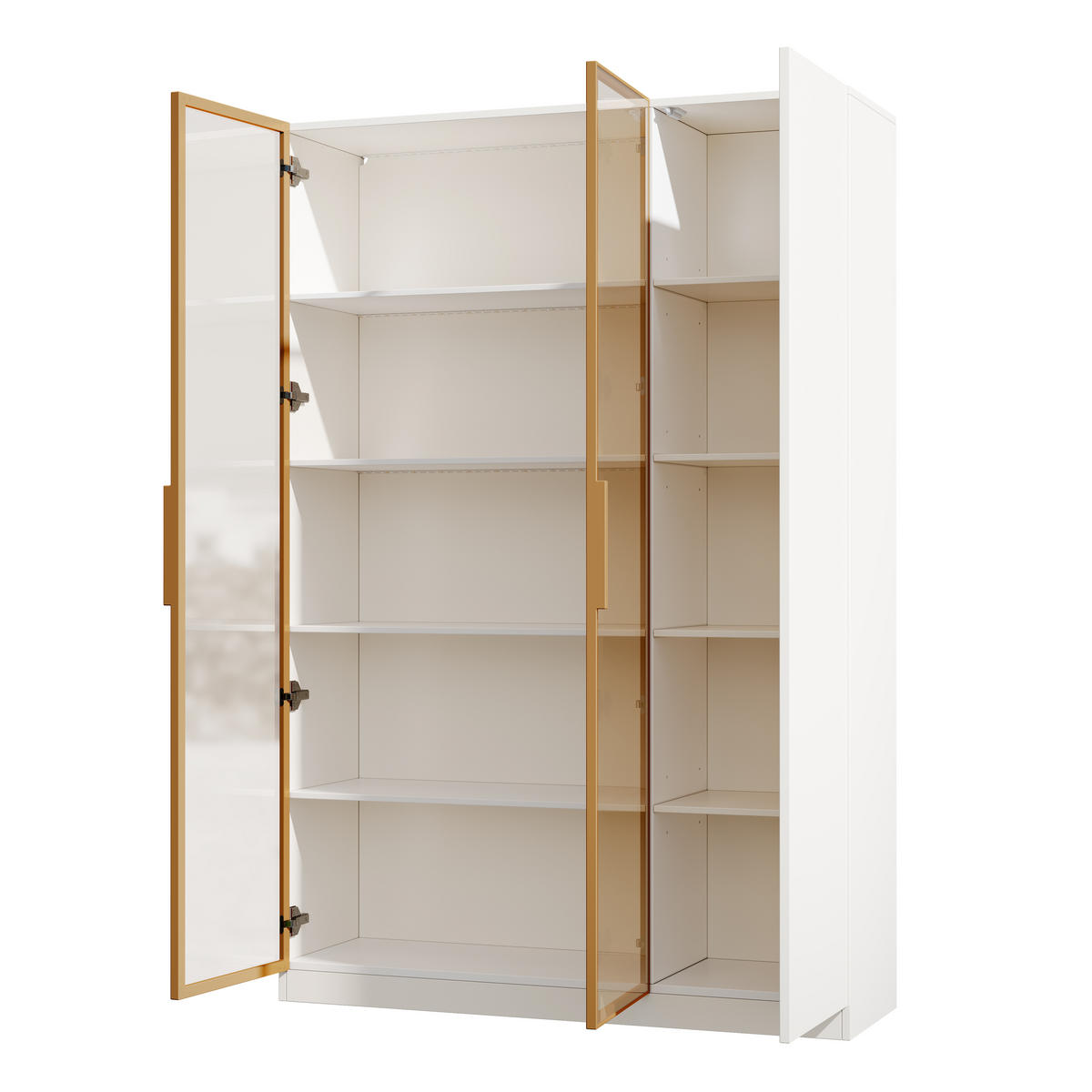 VITRINE 165cm Weiß Glas LED 3 Türen verstellbar modern - Weiß, Holzwerkstoff (110/165/35cm) - FLIEKS