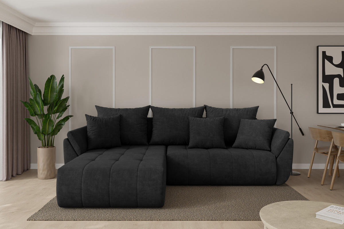 ROHOVÁ SEDAČKA s funkcí spaní, otoman vlevo TOKO-L 277x194x86 černá velur - černá, kompozitní dřevo/textil (277/194cm) - ALTDECOR