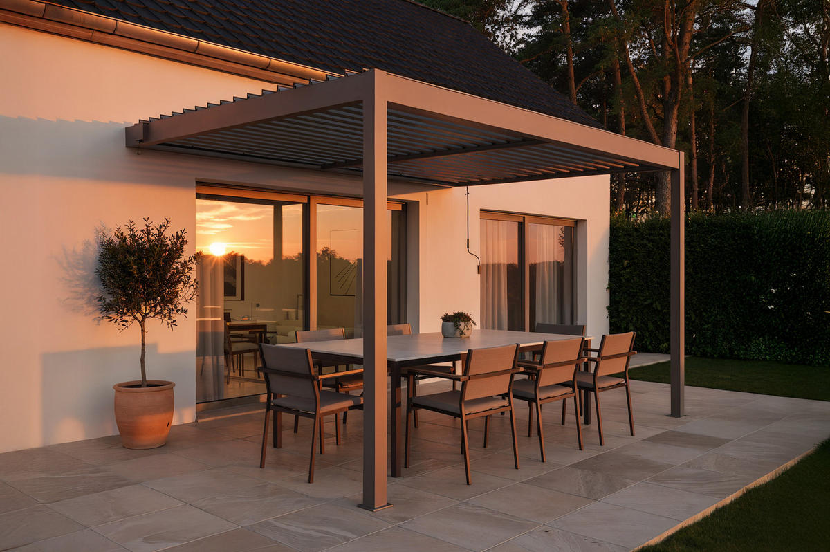 PERGOLA bioklimatisch Anlehn Piana taupe 4x3m Aluminium - Taupe, Metall (394/218/300cm) - Cazeboo