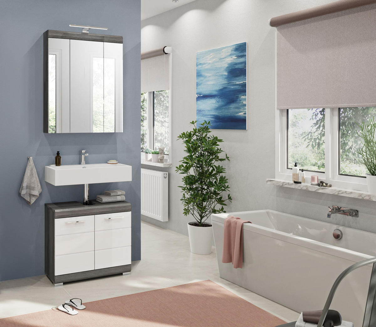 BADKOMBINATION 2tlg. Scout Bad in Rauchsilber Nachbildung und weiß hochglanz B/H/T: 60x191x34 cm - Anthrazit, Holz (60/191/34cm)