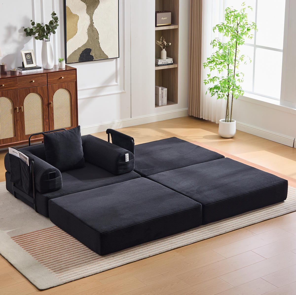 SOFA modular mit Hocker 112x190 cm Cord Black - Schwarz, Kunststoff (190/67/112cm) - Meubliv