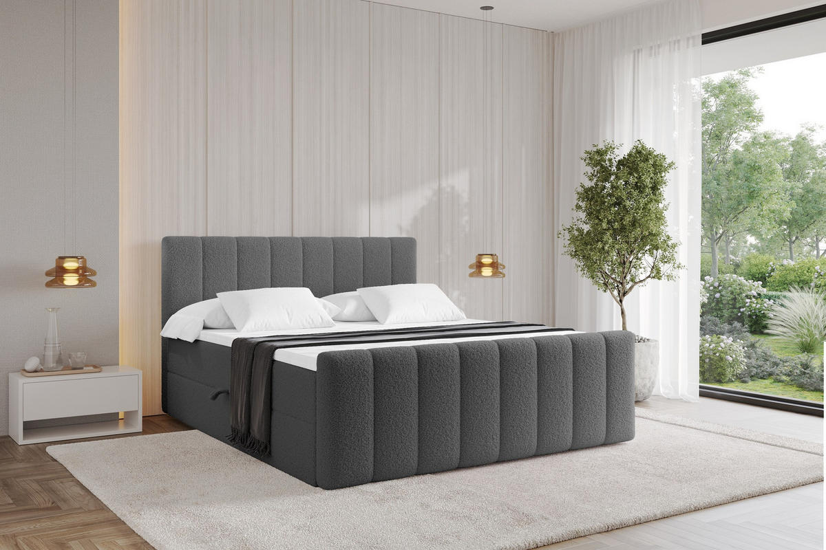 KONTINENTÁLNÍ POSTEL s matrací H4 - OTTA-Z - 180x200 cm Šedá - šedobéžová, kompozitní dřevo (180/200cm) - ALTDECOR